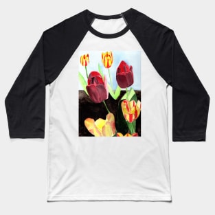 Tulips Fine Art Watercolor Painting Baseball T-Shirt